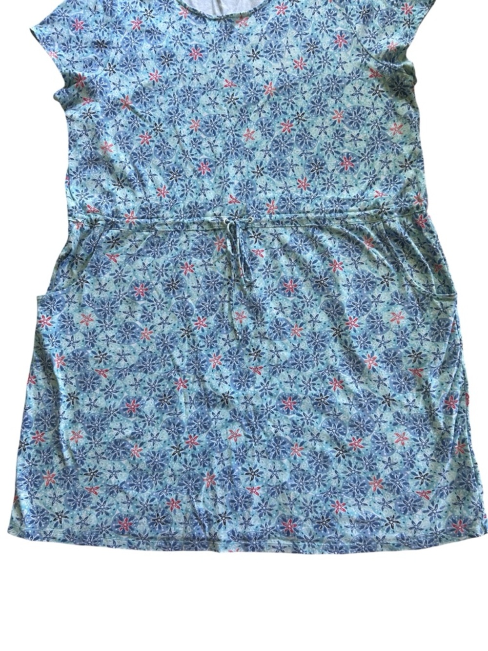 Talbots 100% Cotton T Shirt Dress Drawstring Waist Size 3X Floral Sand Dollar - Picture 4 of 11